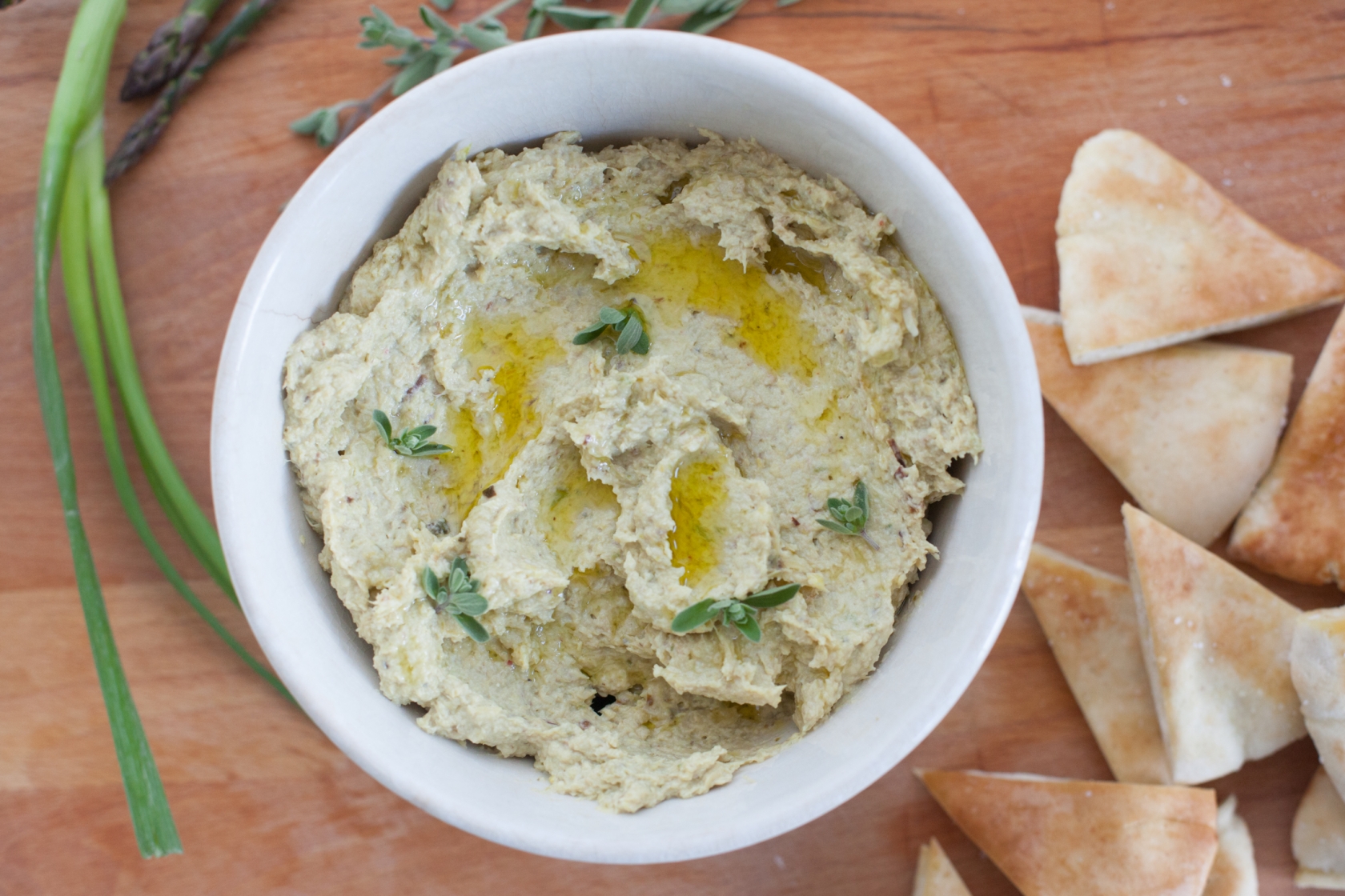 ROASTED ARTICHOKE AND ASPARAGUS DIP WITH PITA CHIPS - WITH LOVE